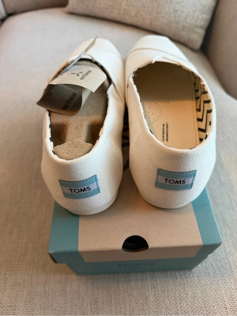 Toms Men’s Alpargata Slip-On Canvas Flats in Off-White